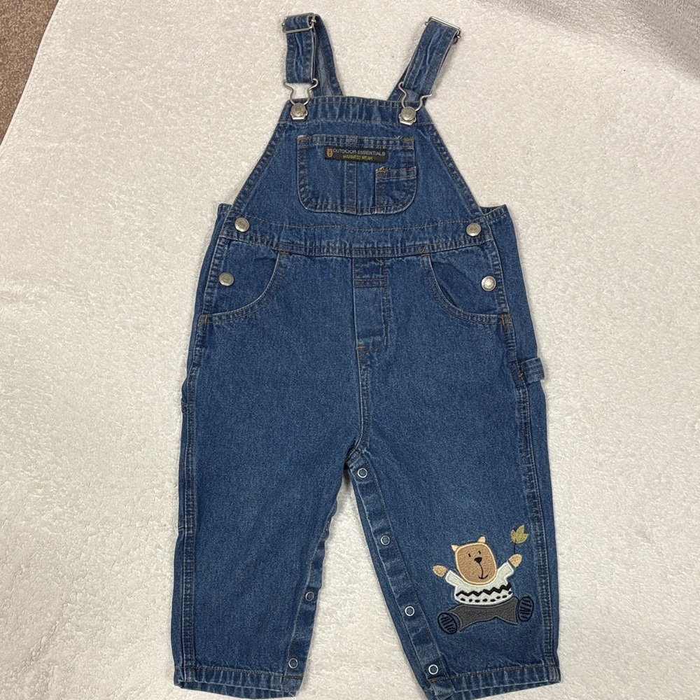 Vintage gap Y2K Denim Overalls with Bear Patch cotton 18/24m